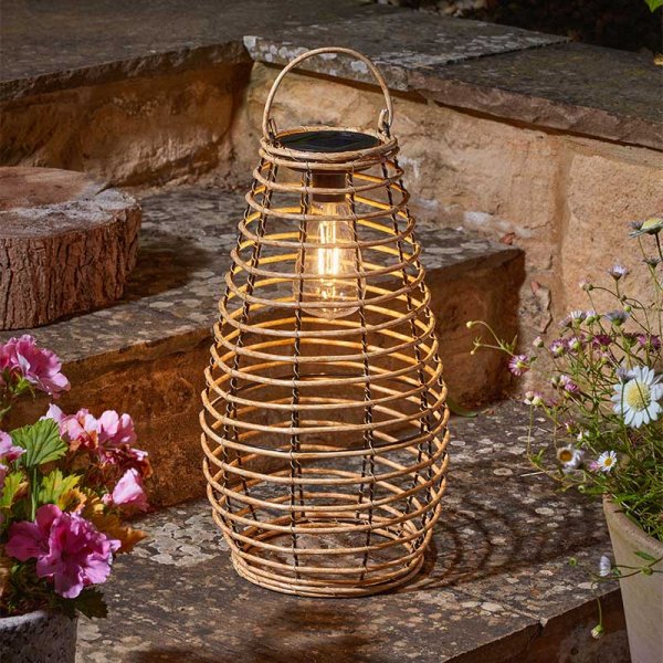 Smart Solar - Tall Venus Natural Weave Solar Lantern with Edison Bulb