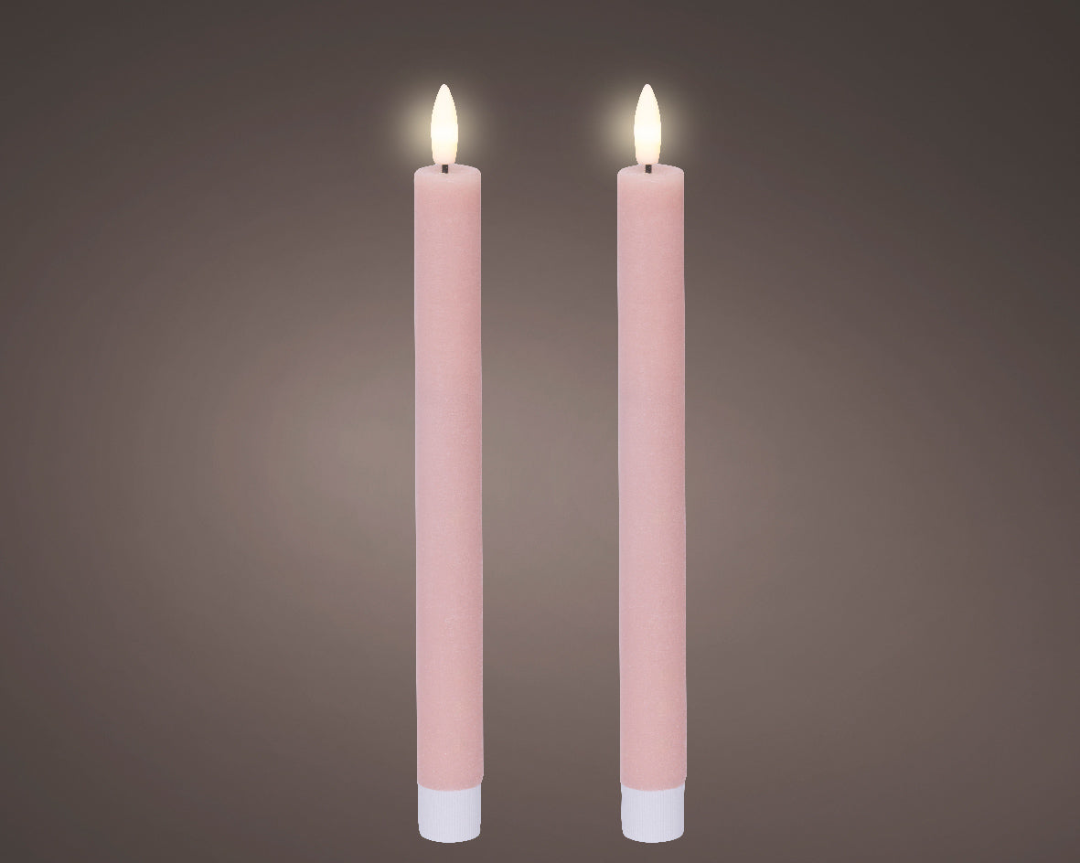 Set of 2 LED Pink Wax Dinner Candles with Flame Effect