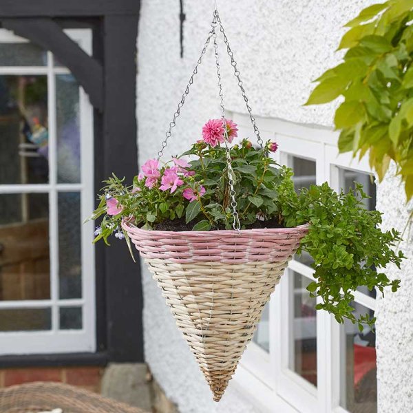 14in Candy Pink Rattan Hanging Basket Cone – Southwood Garden Centre