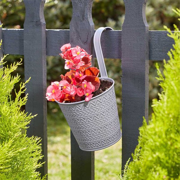 Aztec Slate Grey 6in Fence & Balcony Hanging Plant Pot
