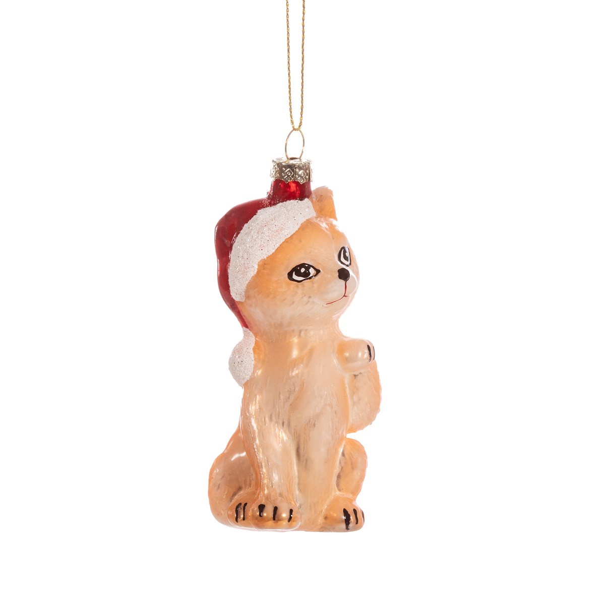 Christmas Kitten with Santa Hat Glass Bauble