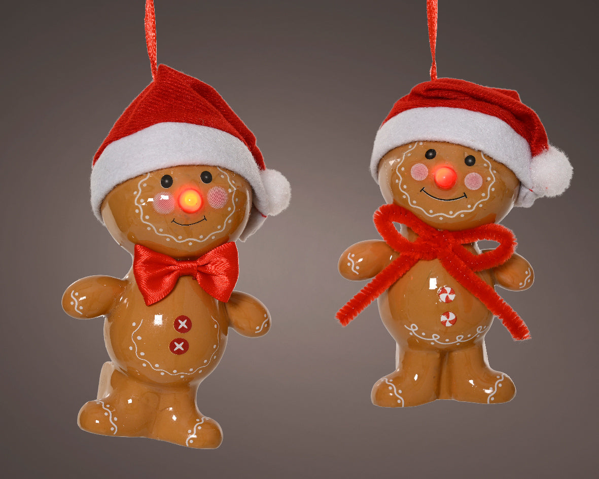 LED Gingerbread Man Flashing Nose Bauble