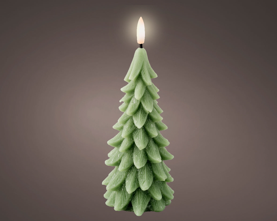 Green Battery Operated Warm White LED Indoor Tree Shaped Candle - 8x20cm
