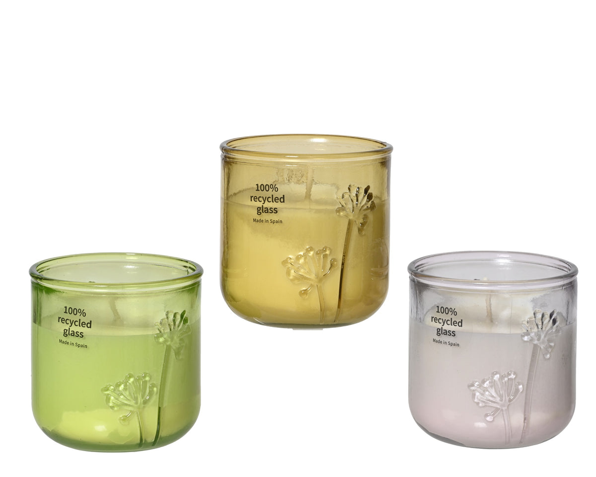 Coloured Recycled Glass Citronella Glass Candle 9cm
