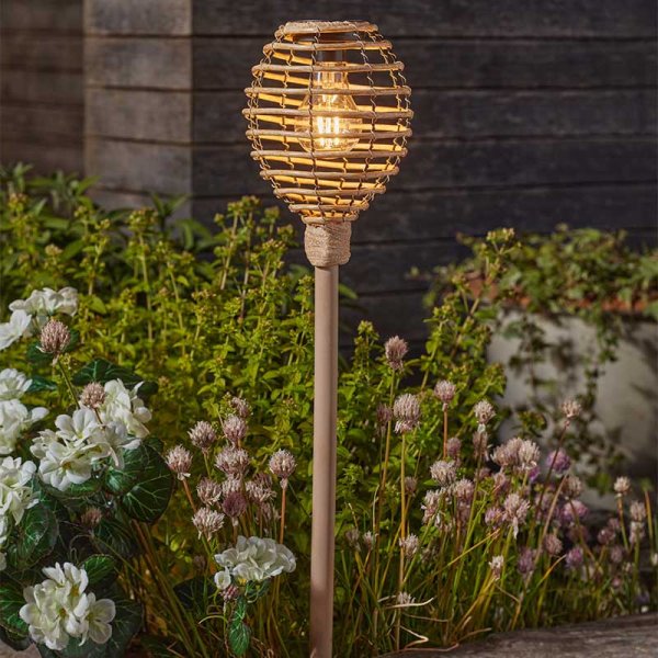 Lumina Faux Natural Rattan Solar Powered Edison Bulb Stake Light