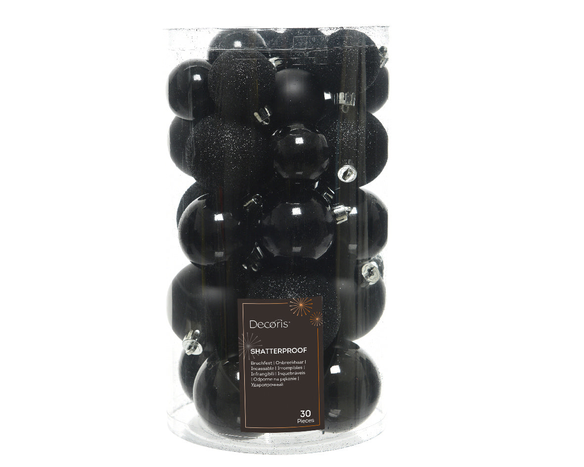 Black Shatterproof Bauble Mix - Tube of 30