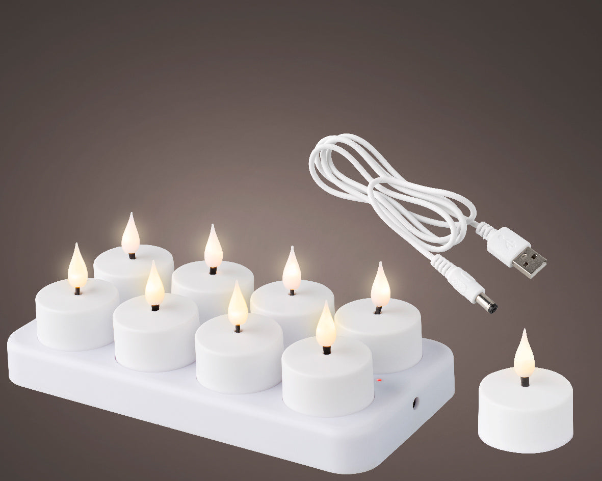 Rechargeable LED Tea Light Light Up Candles - Set of 8