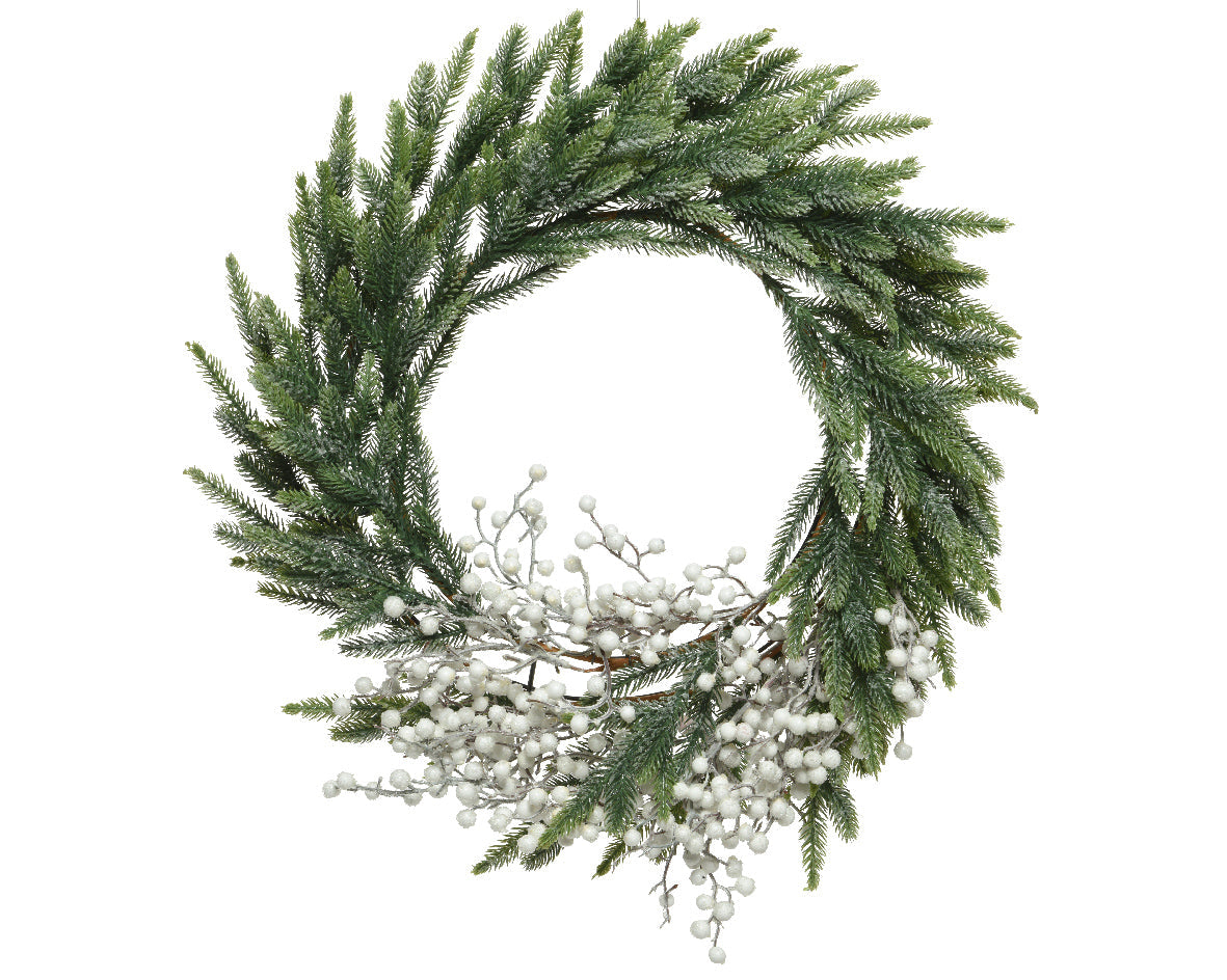 Frosted Wreath Decorated with White Berries