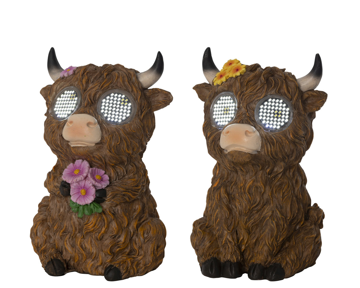 Lumineo -  Solar Light Up Moving Eyes Highland Cow Resin Figurine