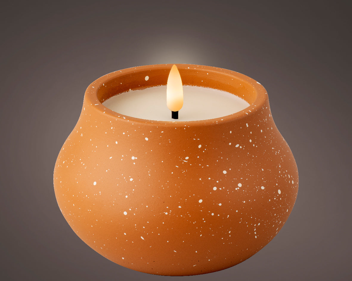 Outdoor LED Light Light Up Candle in Orange Concrete Pot - Battery Operated