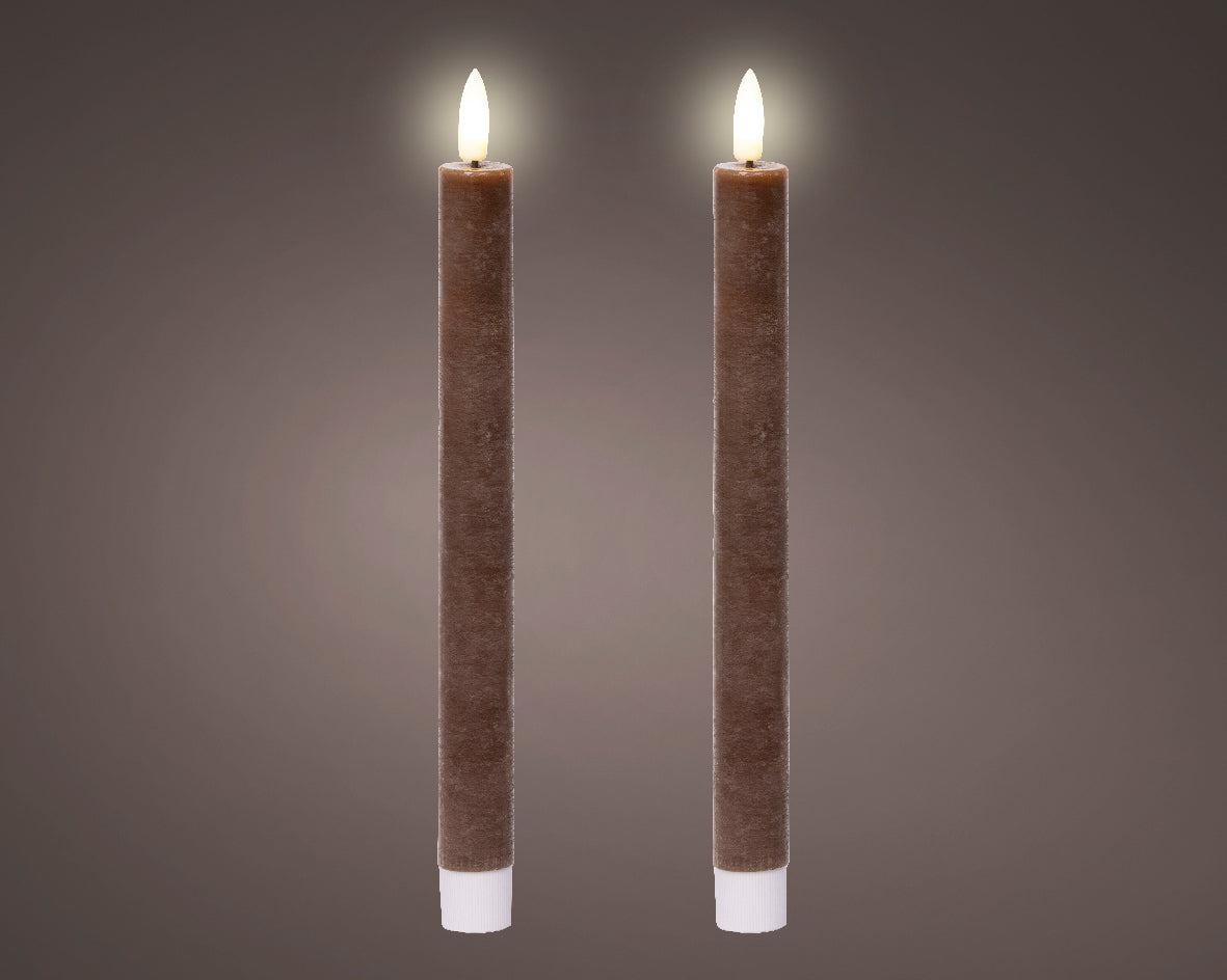 Set of 2 LED Dark Brown Wax Dinner Candles with Flame Effect