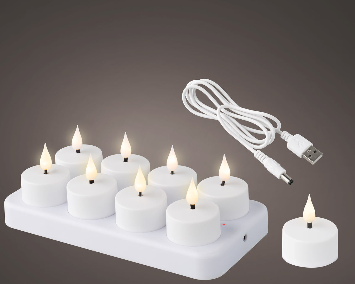 Rechargeable LED Tea Light Light Up Candles - Set of 8