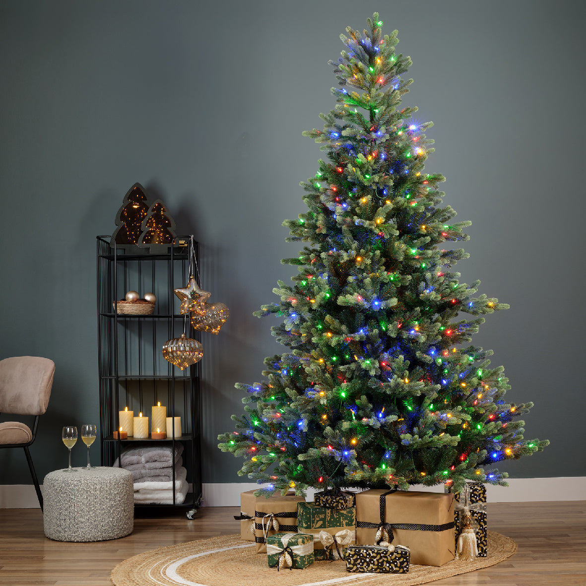 Everlands Geneva Fir Pre-Lit LED Artificial Tree with Warm White & Multi-Coloured Lights - Colour Switcher