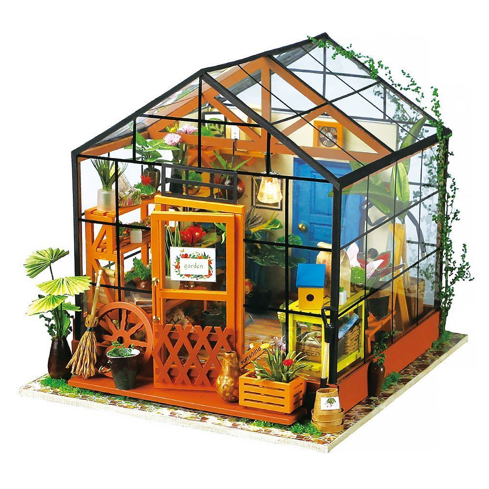 Robotime Cathy's Flower House Greenhouse Miniature Doll House DIY Model Kit
