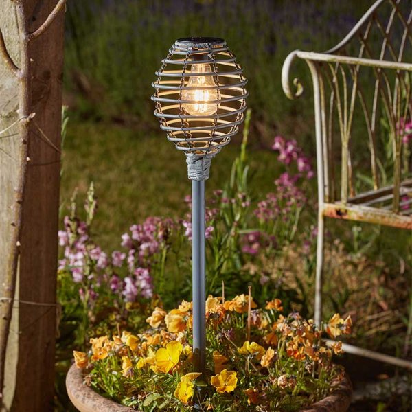 Lumina Faux Slate Grey Rattan Solar Powered Edison Bulb Stake Light