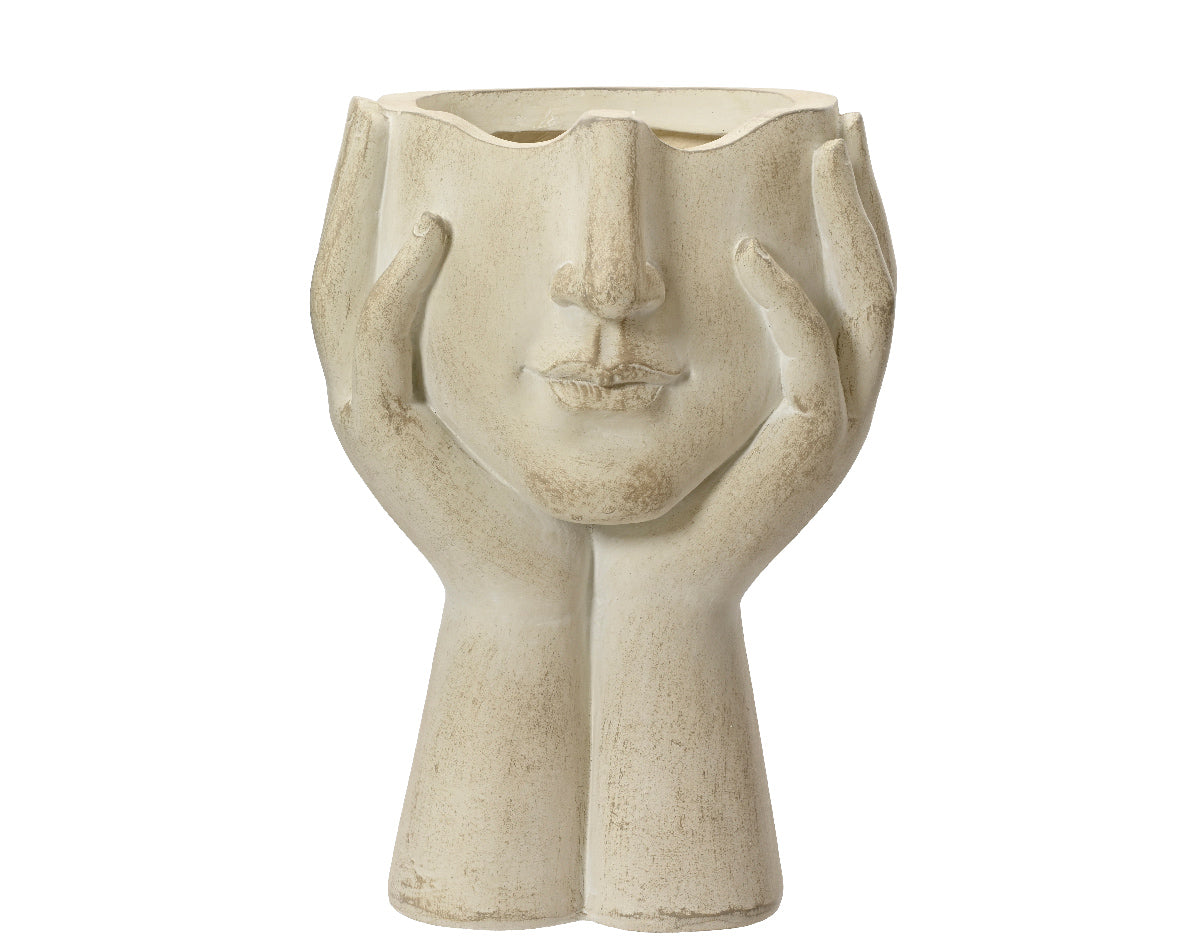 Lady Head Resting in Hands Plant Pot