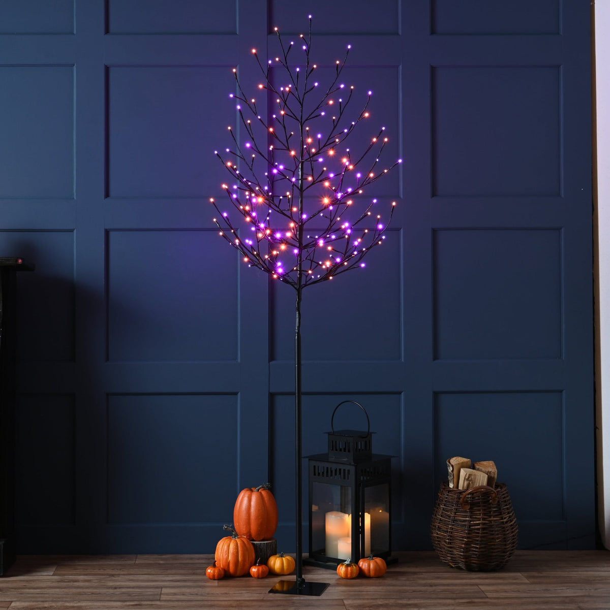 Purple & Orange Glow-Worm Halloween Twig Tree - 150cm