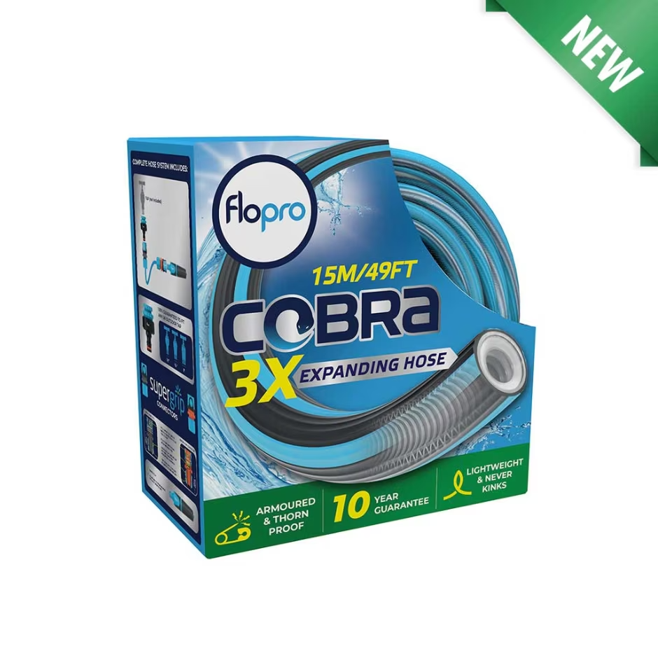 VERY SPECIAL OFFER Flopro Cobra Expanding Hose Set 15m INCLUDES FREE SOFTFLO ADVANCED SPRAY GUN WORTH £19.99