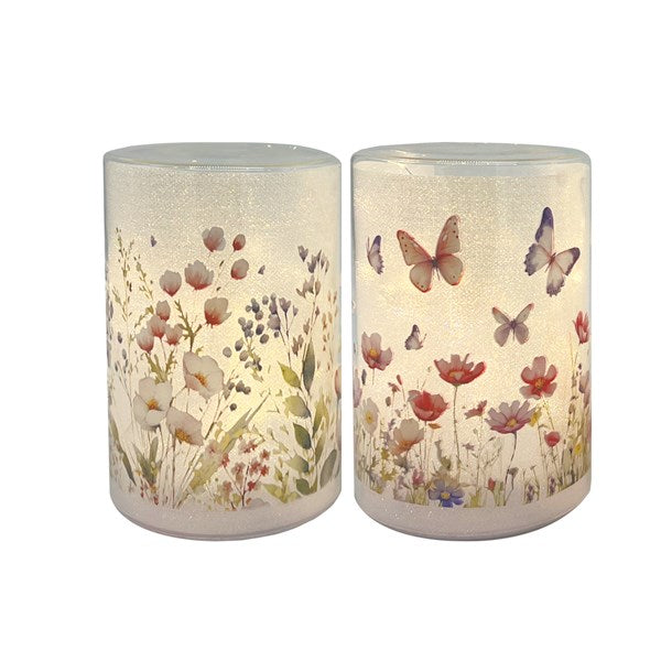 LED Cylindrical Floral Glass Light 13cm