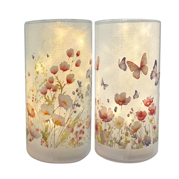 LED Cylindrical Floral Glass Light 18cm