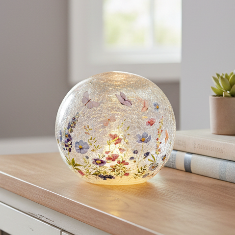 Glass LED Floral Butterfly Ball 12cm