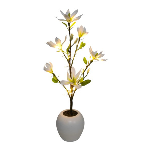 Potted 55cm White Magnolia Light Up Tree with 30 LEDs