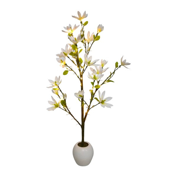 Large Potted 120cm White Magnolia Light Up Tree with 180 LEDs