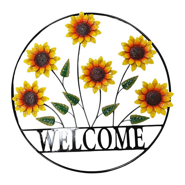 Round Welcome Sunflower Metal Wall Decoration - 51cm