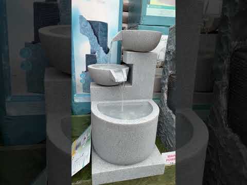 Lumineo 75cm Light Grey Tiered LED Garden Water Feature – Outdoor Fountain
