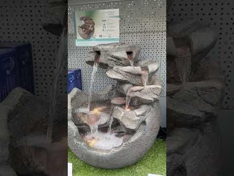 Lumineo Round Stone Effect Cascading Outdoor Water Feature with LED Lights - 60.5cm
