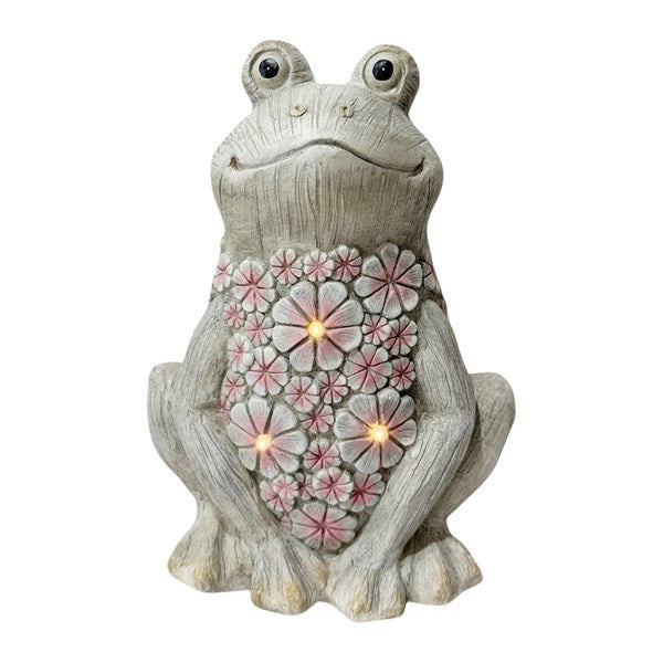 Solar Light Up Pink Floral Frog - 26x36cm