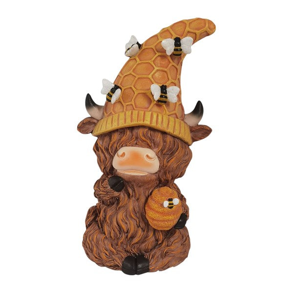 Solar Light Up Bumble Bee Highland Cow with Bee Hive Garden Decoration - 25cm