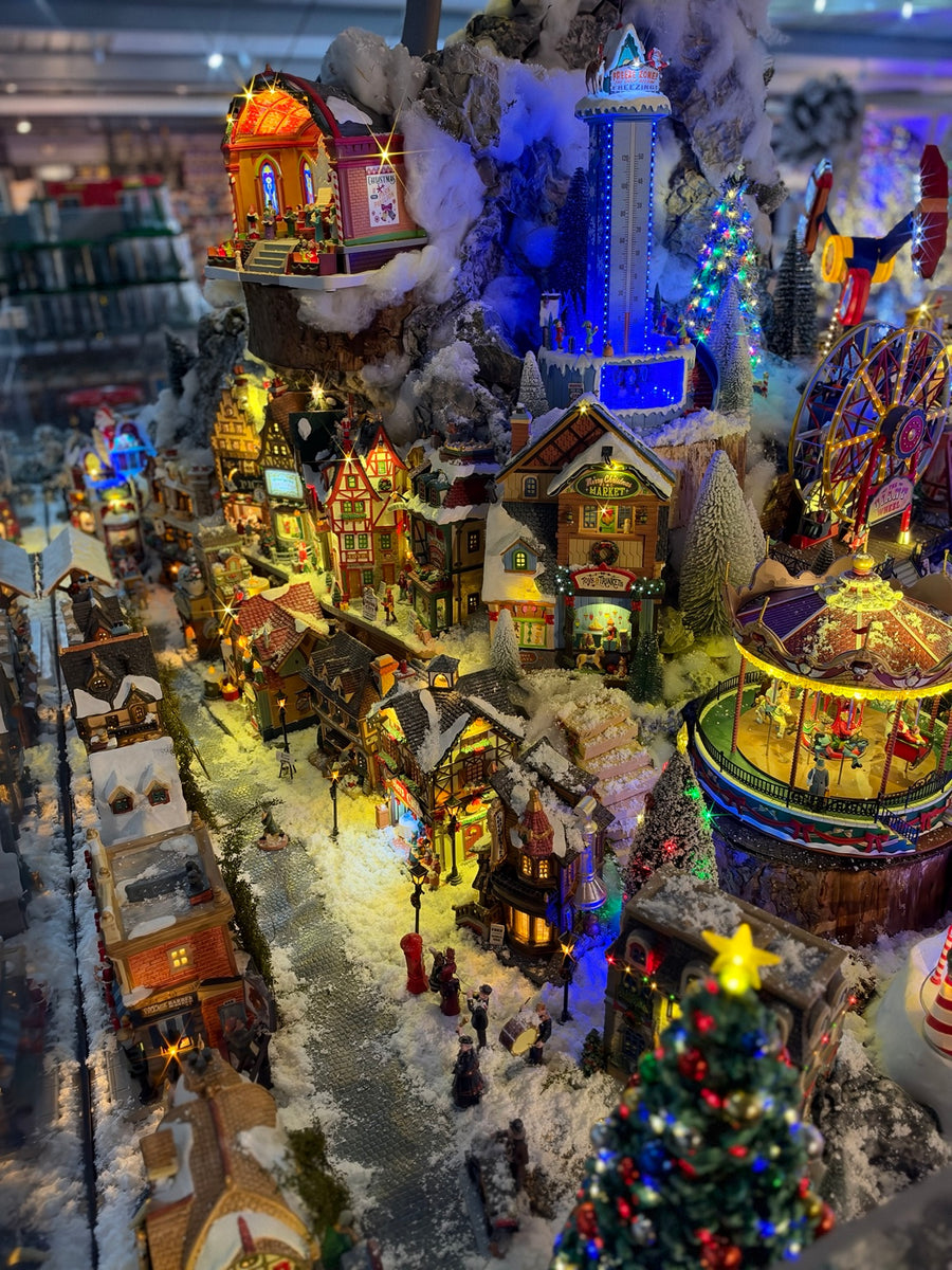 Detailed Lemax Christmas village display at Southwood Garden Centre near Hull