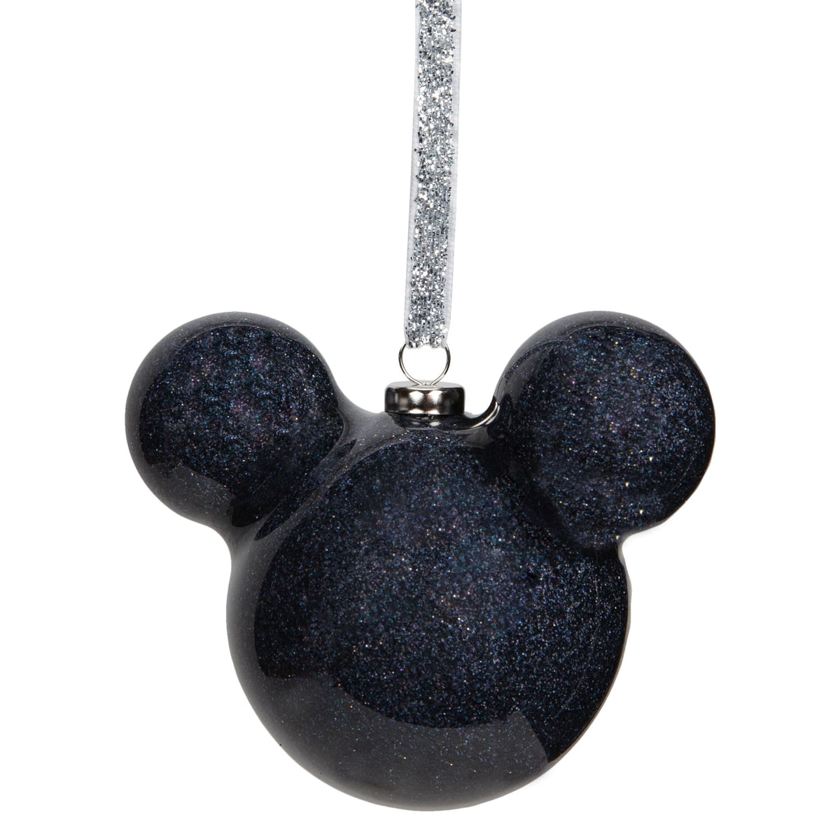 Disney Mickey Mouse Shaped Black Glitter Head Christmas Bauble