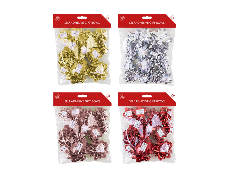 Pack of 16 Metallic Bows for Christmas Gift Presents