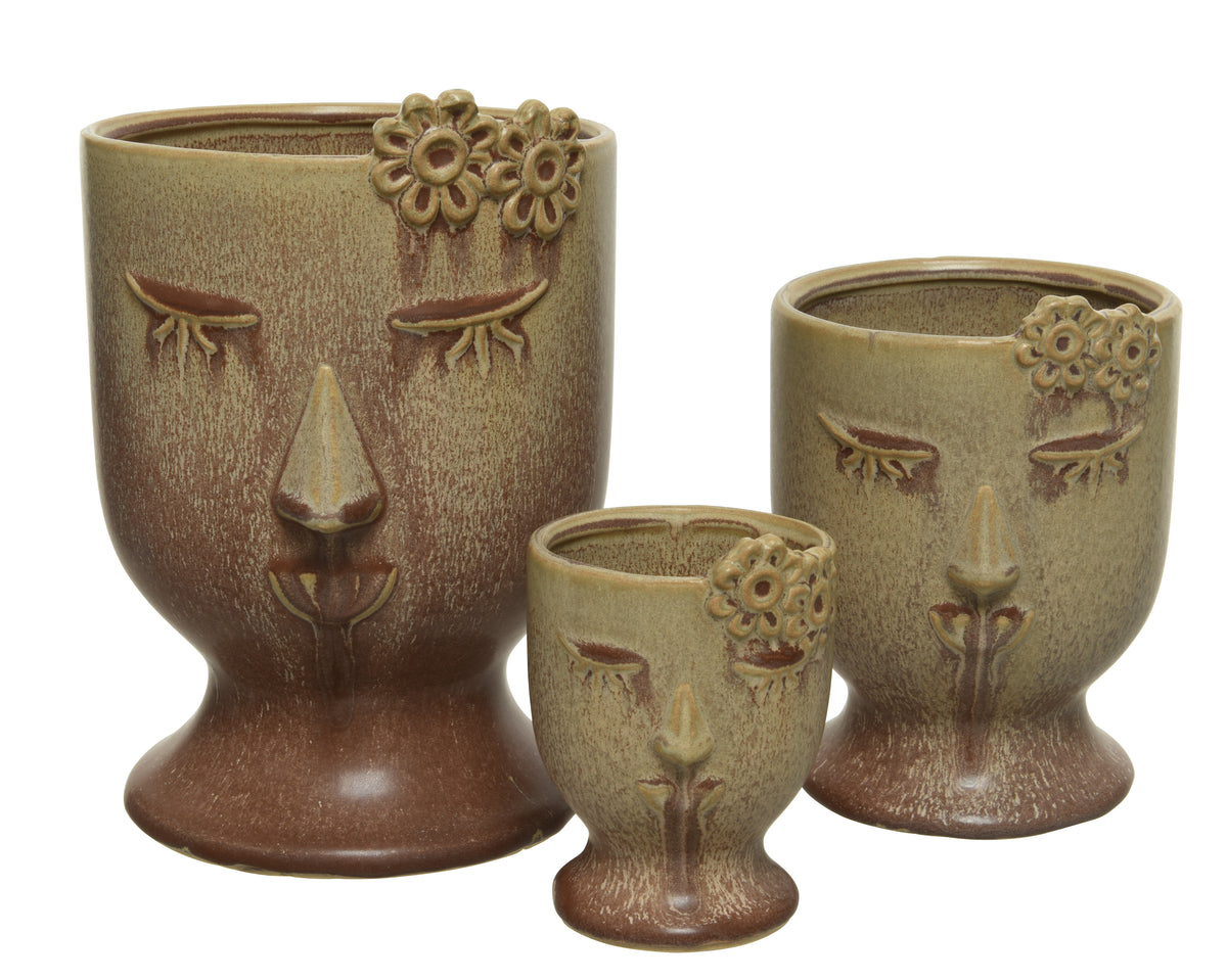 Stoneware Lady Face Planter - Soft Pink