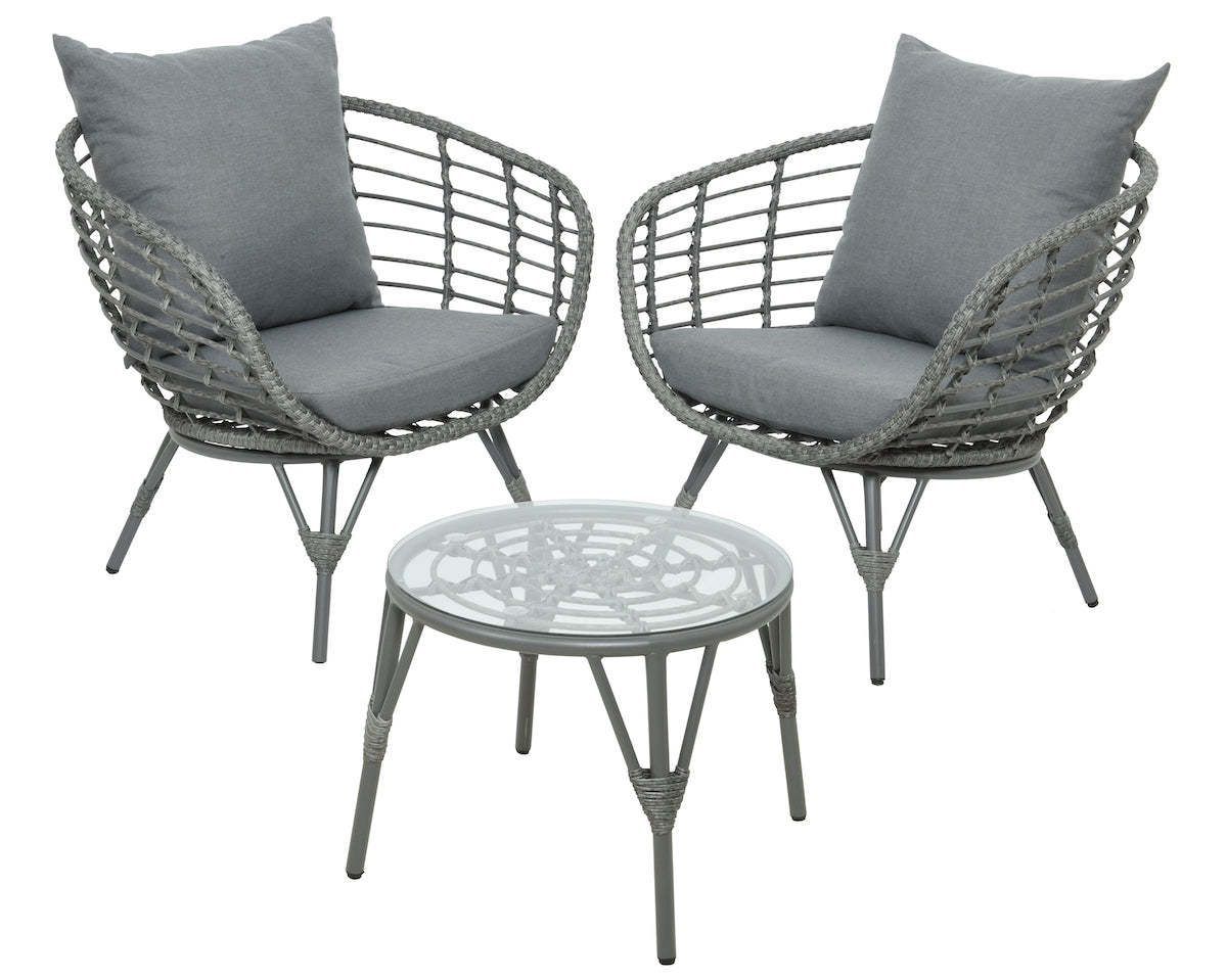 Evora Grey Weave Outdoor Bistro Set - 2 Seater