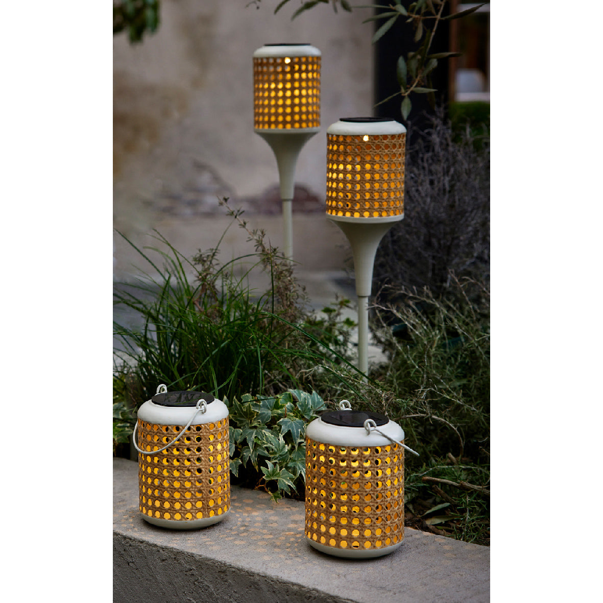 Bamboo Solar Powered Garden Stake & Lantern Lights - Set of 4