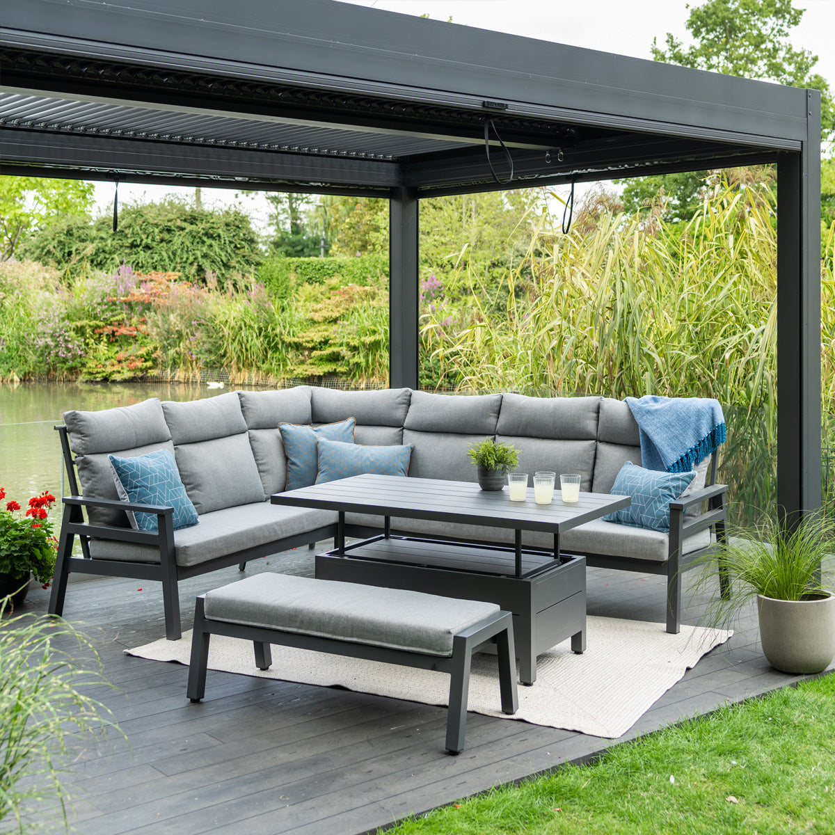 Barcelona Aluminium Corner Modular Dining Set with Adjustable Height Table