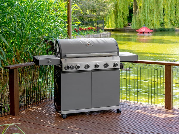 Grillstream Classic 6 Burner Gas Powered Hybrid Gas & Charcoal BBQ / Barbecue with Side Burner