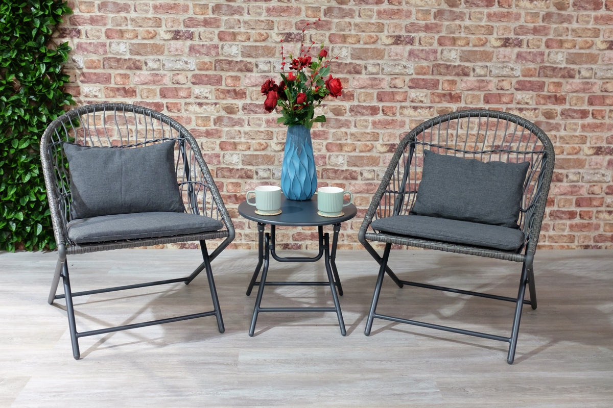 Innovators Holly Folding Grey Bistro Set with Cushions & Storage Bag