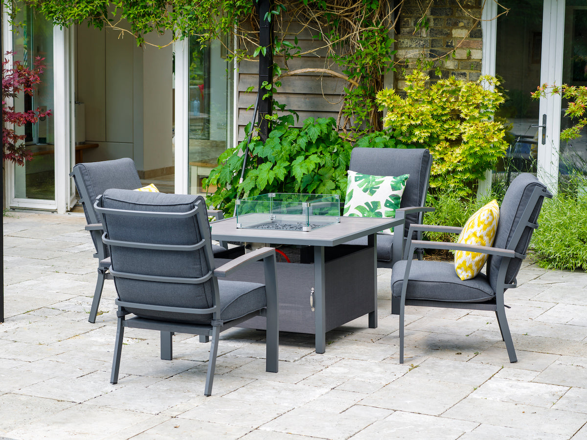 Leisure Grow - Milano Aluminium Relaxer Firepit 4 Seat Set - Grey