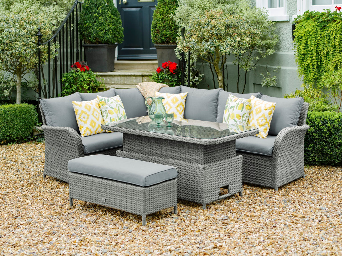 Leisure Grow - Monaco Stone Large Rectangular Corner Dining Modular Set with Adjustable Table - Stone Grey