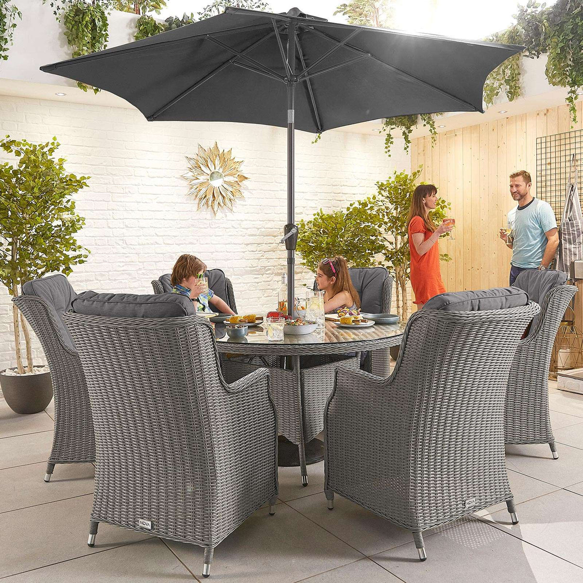 Nova Outdoor Living - Heritage Thalia 6 Seat Dining Set with 1.35m Round Table - Slate Grey