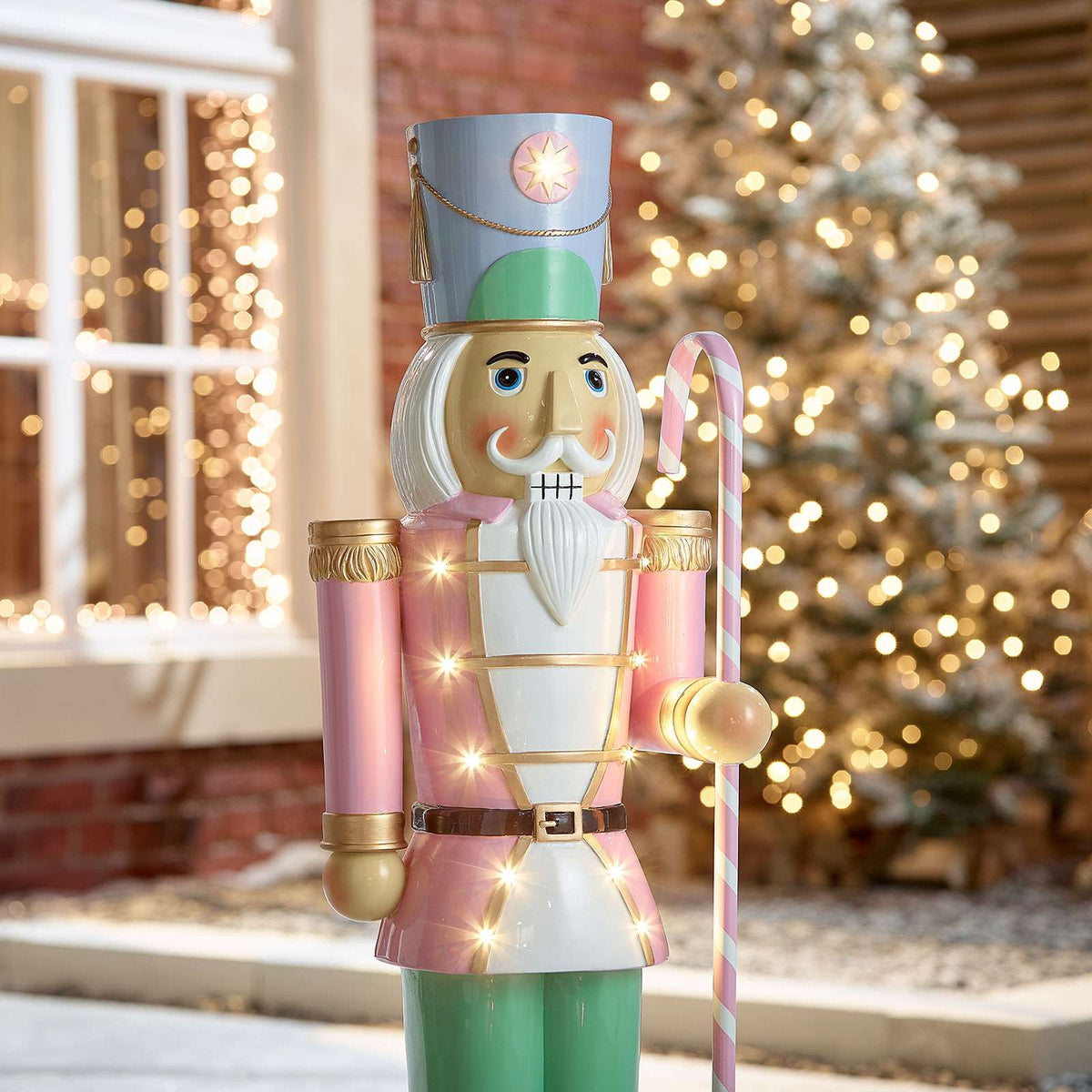 Noel the 3ft Pastel Pink Giant Nutcracker with Candy Cane Light Up I