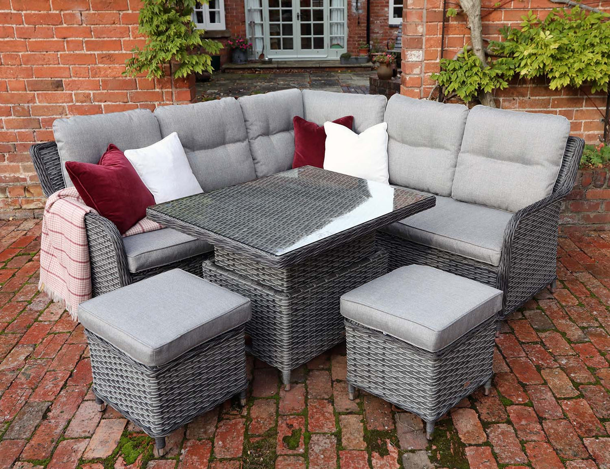 Supremo - Rydal Mini Modular Corner Dining Set with Adjustable High Low Table- Grey Rattan Weave