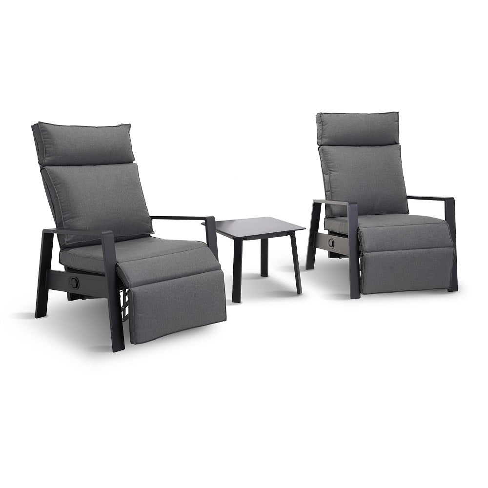 Leisure Grow - Santorini Dusk Recliner Set with Side Table - Graphite Grey