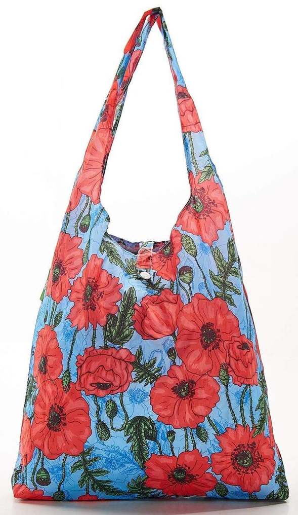 Eco Chic Lightweight Foldable Reusable Shopping Bag - Poppies