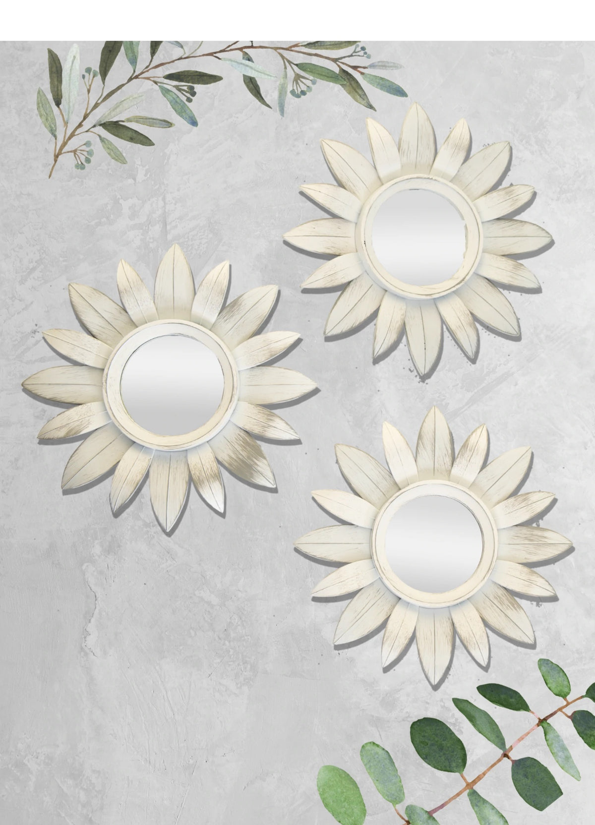 Leaf Design Garden Wall Mirror - Set of 3