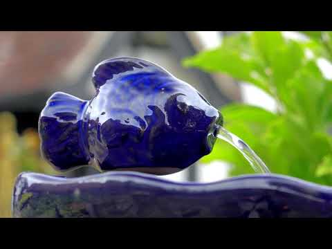 Smart Garden Ceramic Fish Solar Powered Water Fountain / Feature
